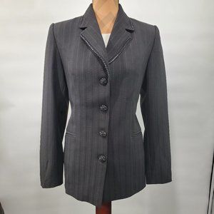 Women 4-Buttons Black Lined Jacket, leather trims